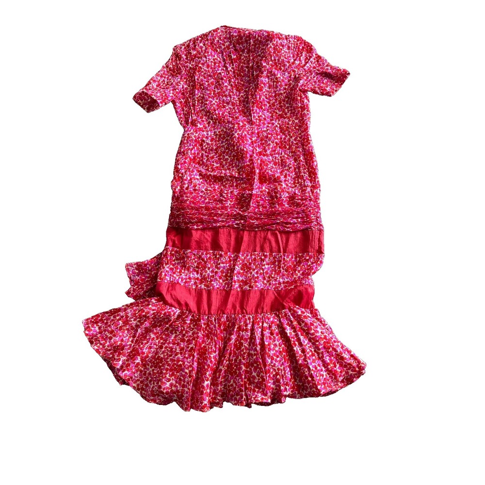 Rickie Freeman Teri Jon dress vintage 1970s ruffle 100% silk front bow Rare - Picture 9 of 11